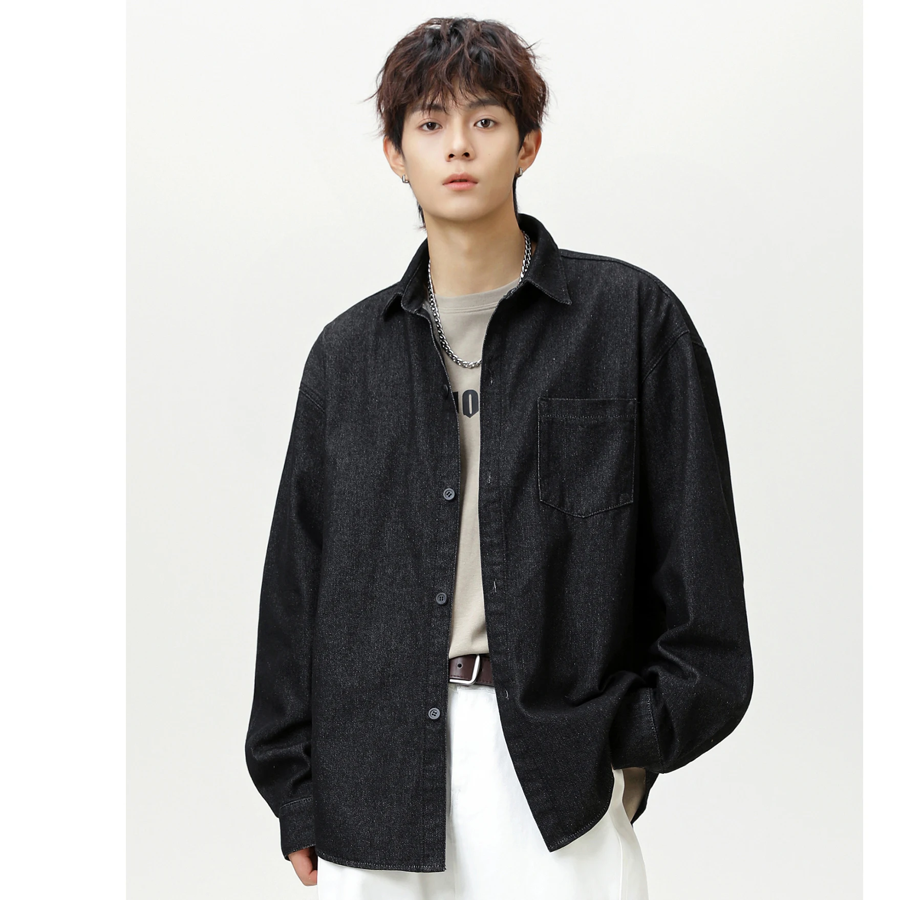 

2025Autumn Denim Long Sleeved Shirt Japanese Loose Fit Trendy Brand Washed Top for Women Casual Classic Blue Jeans Shirt