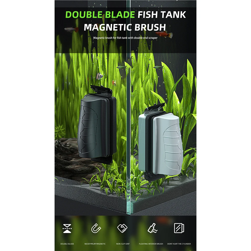 

Fish Tank Magnetic Brush Glass Algae Cleaner Scrubber Ergonomic Design Aquarium Double-sided Clean Brush