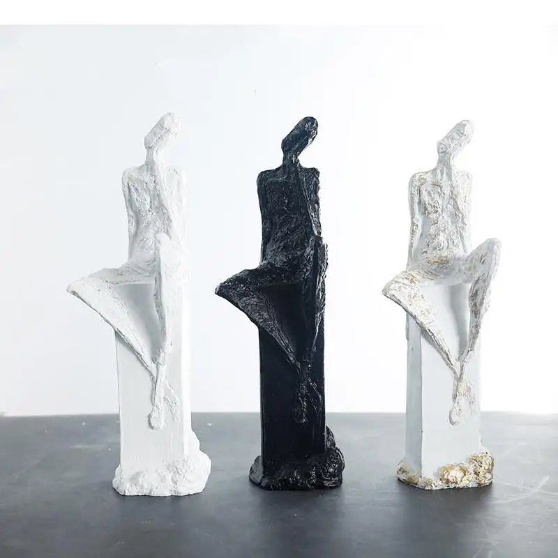 Resin Black White Artist Abstract Human Sculpture Thinker Desk Decoration Living Room Modern Home