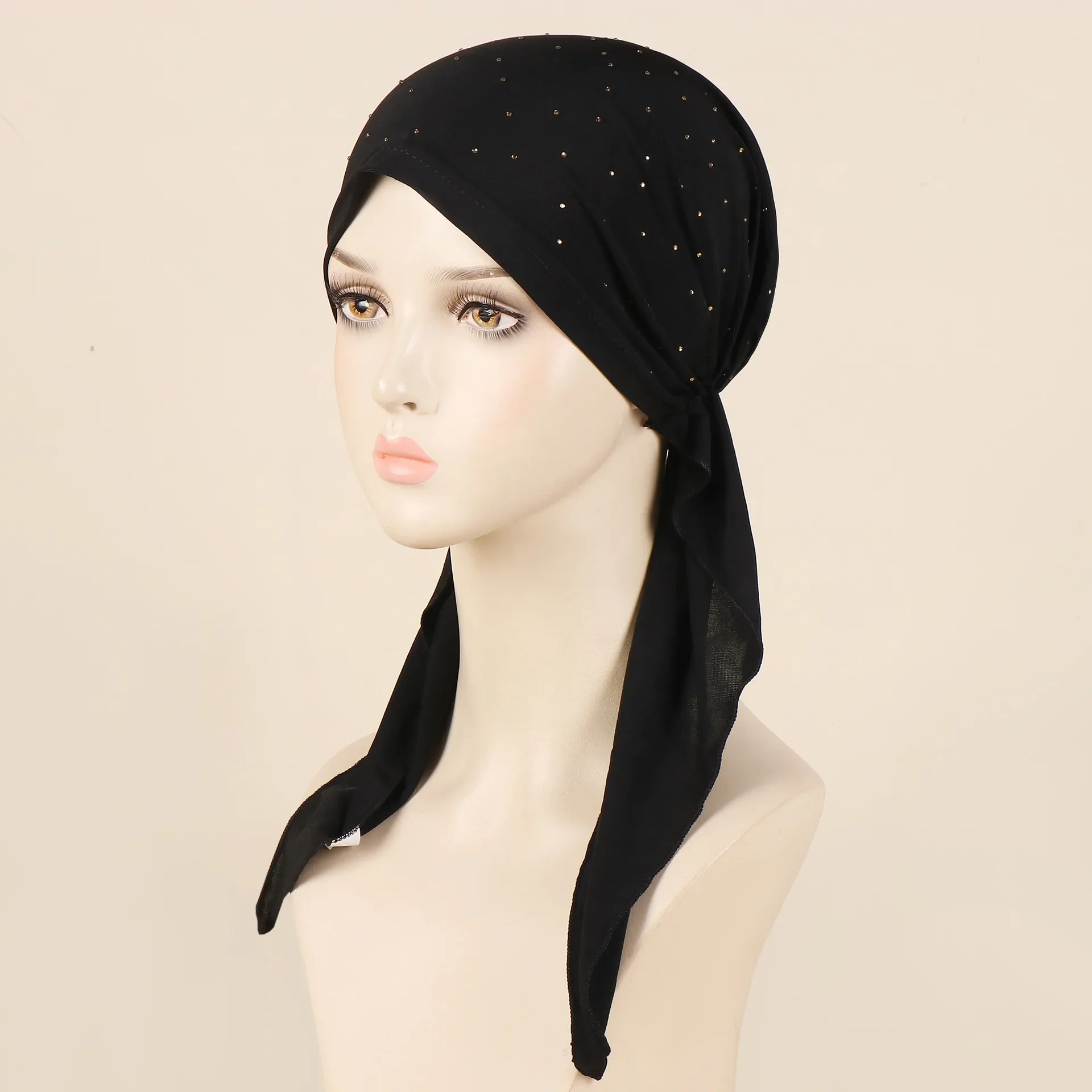 Vrouwen Pre-Gebonden Hoed Strass Moslim Innerlijke Hijab Hoofddoek Lange Staart Haaruitval Chemo Cap Motorkap Bandana Hoofdband Turbante mujer