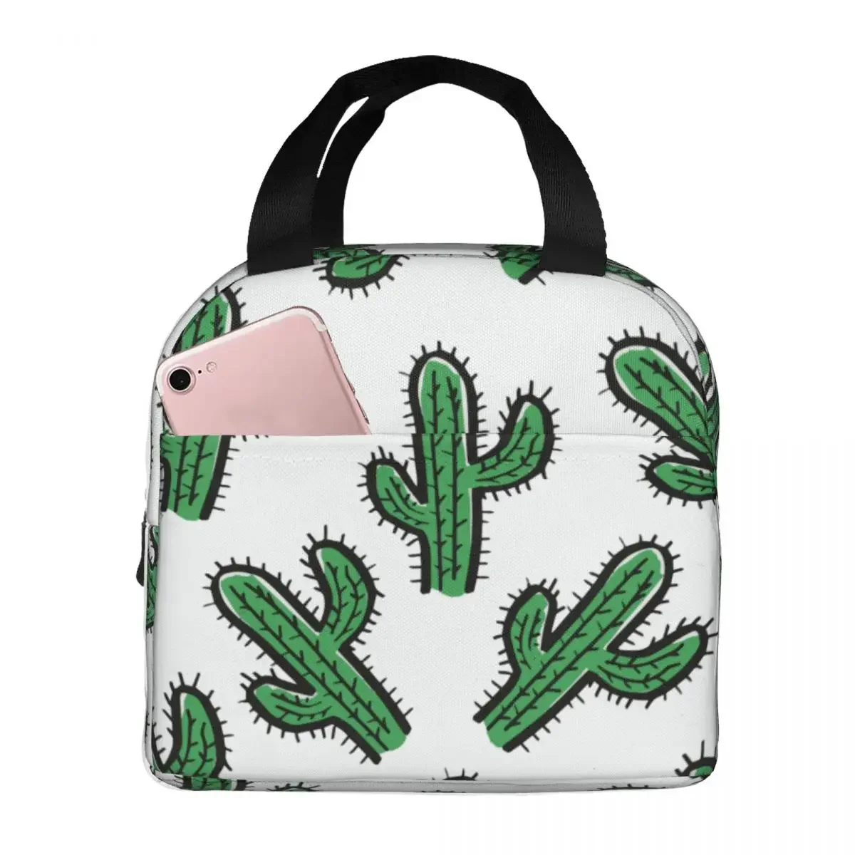 

Cactus Lunch Bags Portable Insulated Canvas Cooler Cute Thermal Picnic Lunch Box for Women Girl