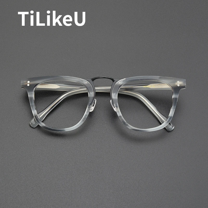 Handmade Luxury Acetate Optical Glasses Retro Gray Tortoiseshell Myopia Glasses Men Women Square Eyeglasses Large Frame Gafas