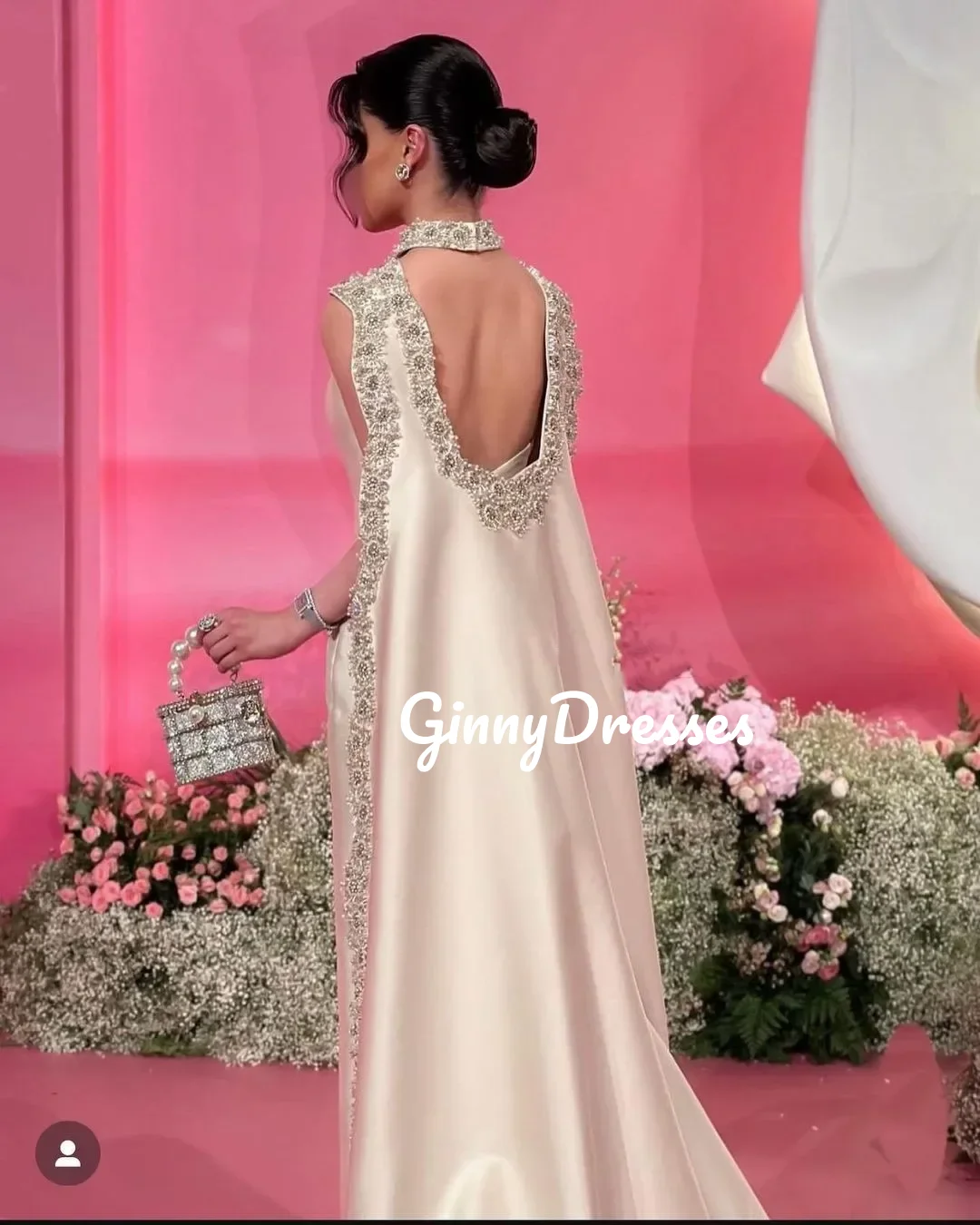 Satin Gorgeous Customized Column Halter Dresses For Special Events Floor-Length Beadings Zipper Up Dresses For Prom Sleeveless