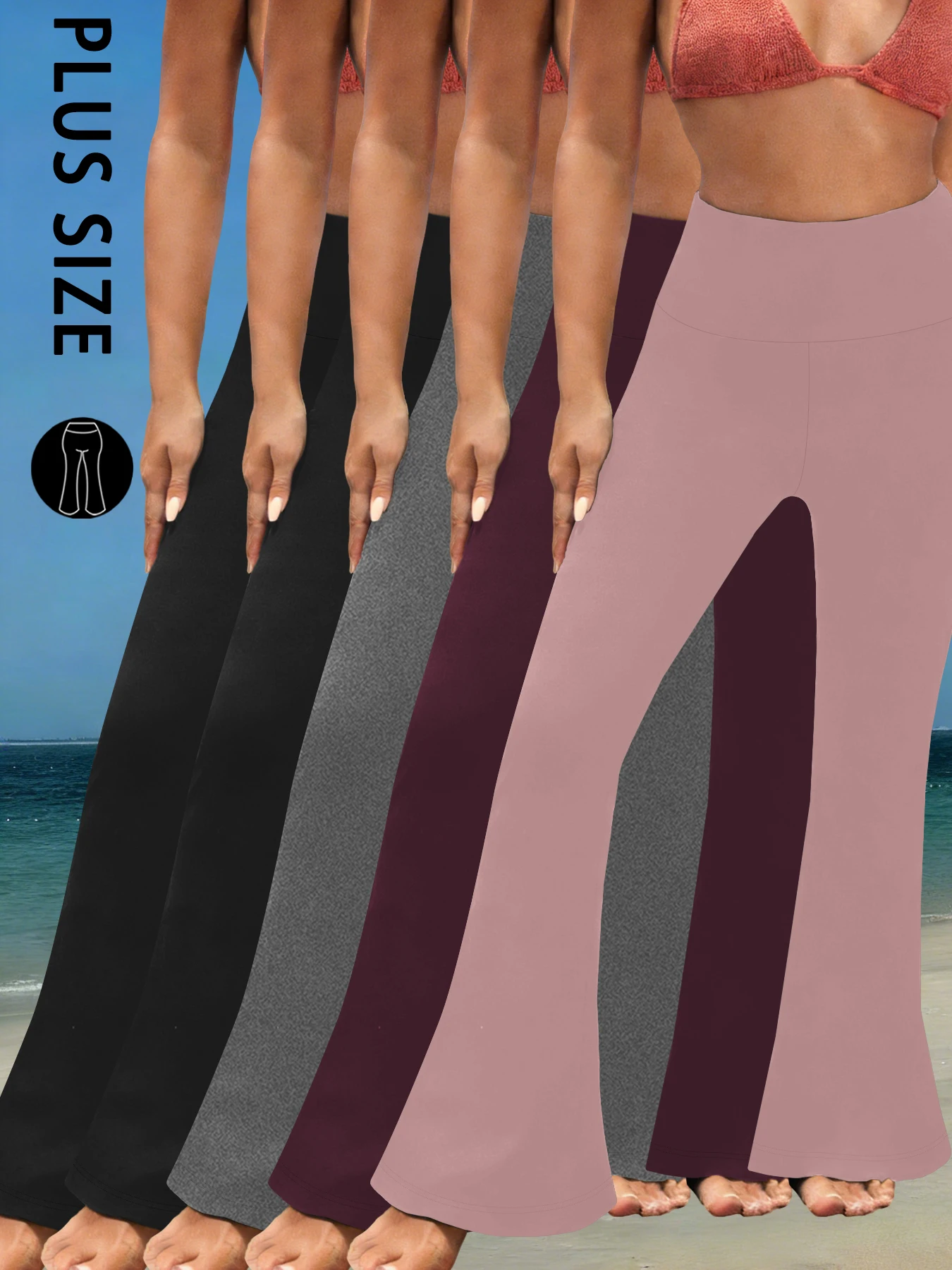 

Комплект из 5 штук: женские расклешенные брюки для йоги больших размеров с высокой талией и расширяющимся низом штанин. Идеально подходит для йоги или для отдыха.