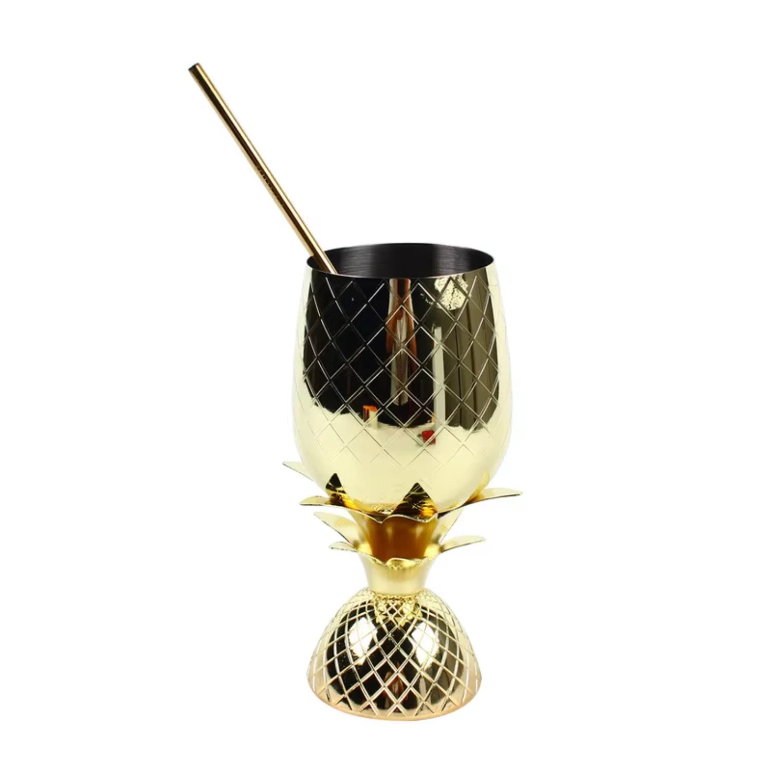 17 oz Stainless Steel Cocktail Cup Pineapple-Shaped w/ Straw & Lid Stainless Steel Cocktail Juice Mug