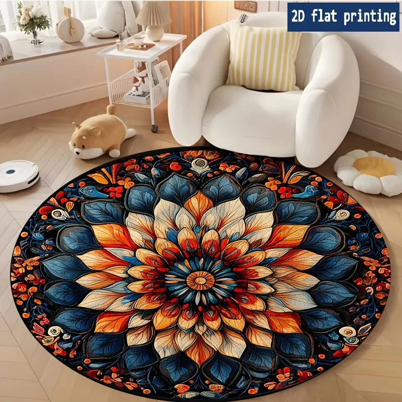 Boho Mandala Round Mat Colorful Floral Area Carpet Vintage Kaleidoscope Totem Pattern Luxury Living Room Armchair Floor Rug
