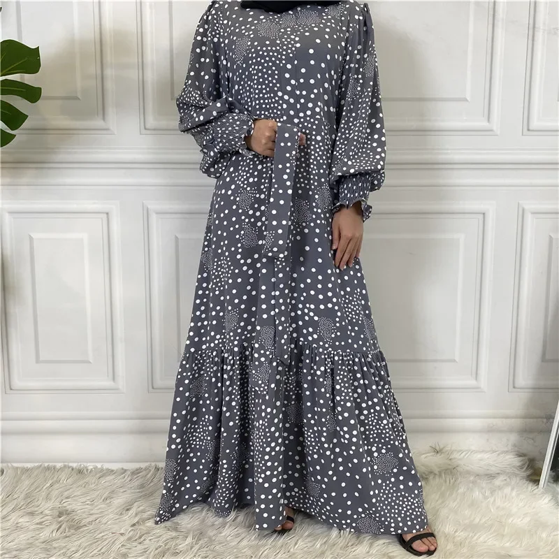 

Muslim Abayas Polka Dot Dubai Kaftan Dresses for Women 2023 Casual Lace-up Cardigan Robe Femme Caftan Turkish Islamic Clothes