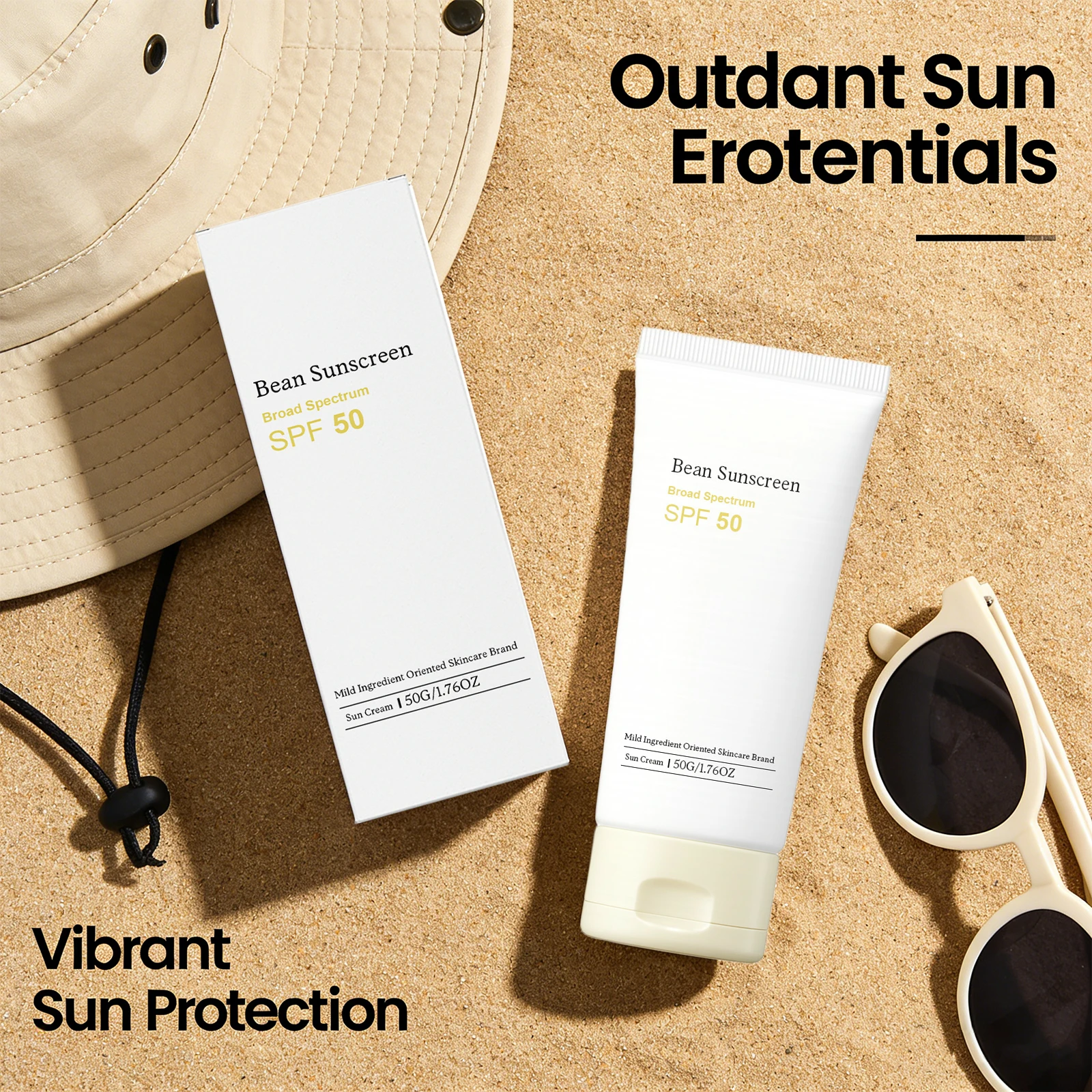 Bean Face Cream Spf50+ Moisturizing Sunscreen for Daily Use, Protective Anti-Aging Cream, Anti UV Non-oily Hydrating Lotion