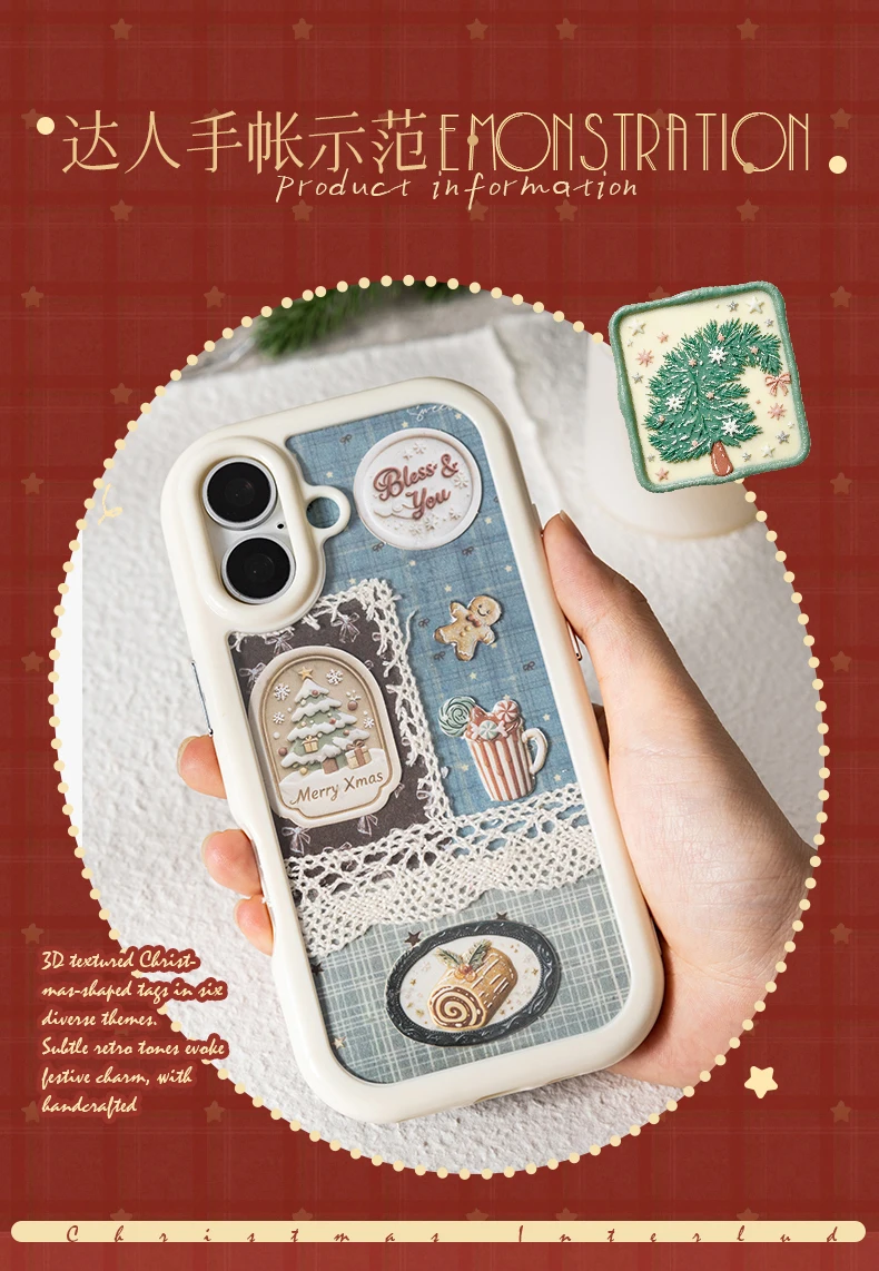 Journal GO 30 Stück Retro-Weihnachts-Etiketten-Aufkleber, geprägte, gemischte Formen, Feiertags-Dekore für Junk Journals, Scrapbooking, Planer, Karten – Detail 13