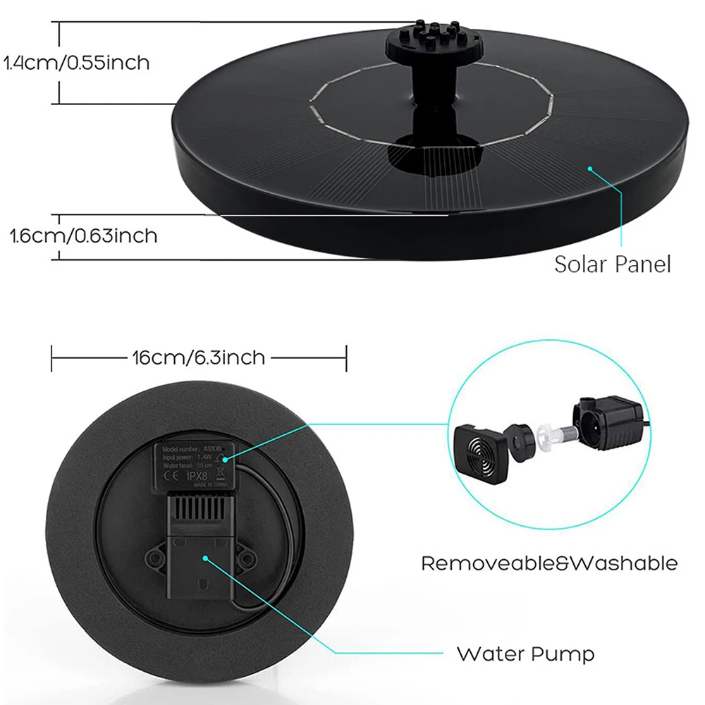 13/16cm Solar-powered Fountain Pumps for Circulation Aerator, Garden Rockery Sprinkler, Fish Pond Water Tank