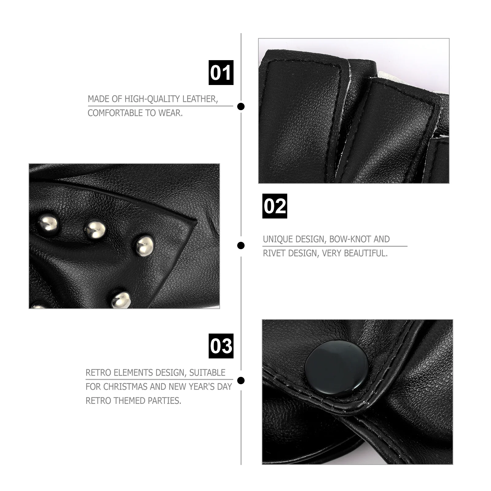 

Half finger Gloves for Women Unique Bow knot Rivet Design Retro Style Party Accessories Christmas New Year Gift