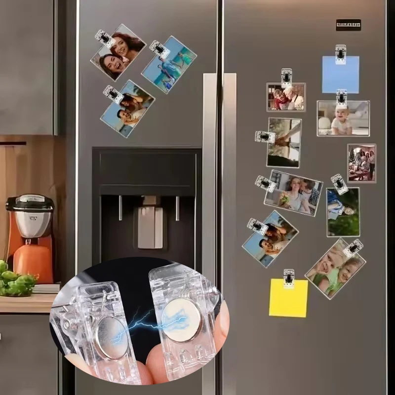 10/20Pcs Mini Magnetic Clips Plastic Transparent Strong Fridge Magnets Sticker for Refrigerator Photo Note Food Sealing Storage