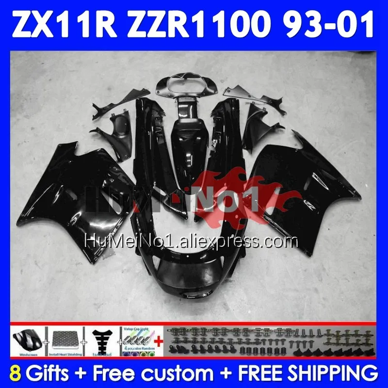 Glossy Black ZZR1100 For KAWASAKI NINJA ZX-11R ZX11R ZZR 1100 1993 1994 1995 1996 224No.0 ZX 11R ZX11 R 97 98 99 00 01 Fairing