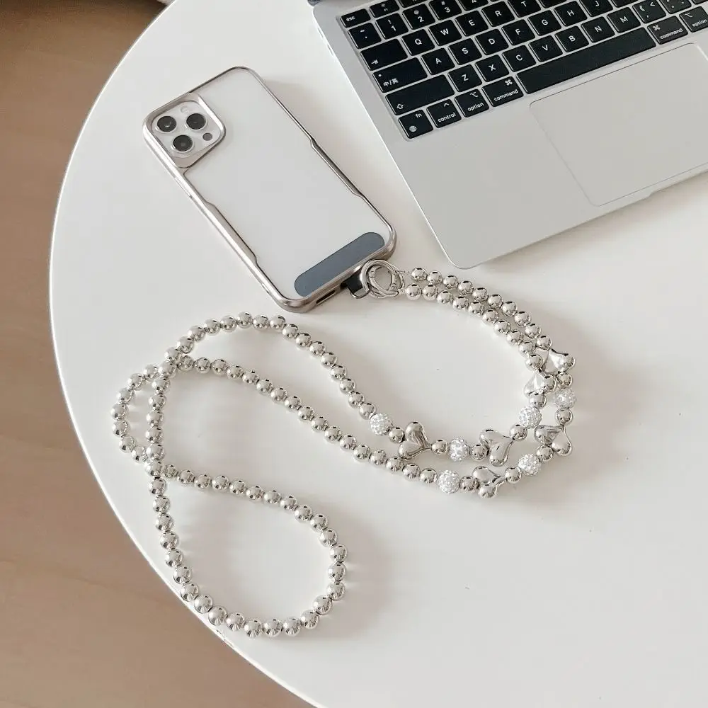 

Нежная цепочка для телефона через плечо с бантом в виде сердца, подвесное украшение, жемчужный ремешок для телефона, цепочка для сумки-мессенджера