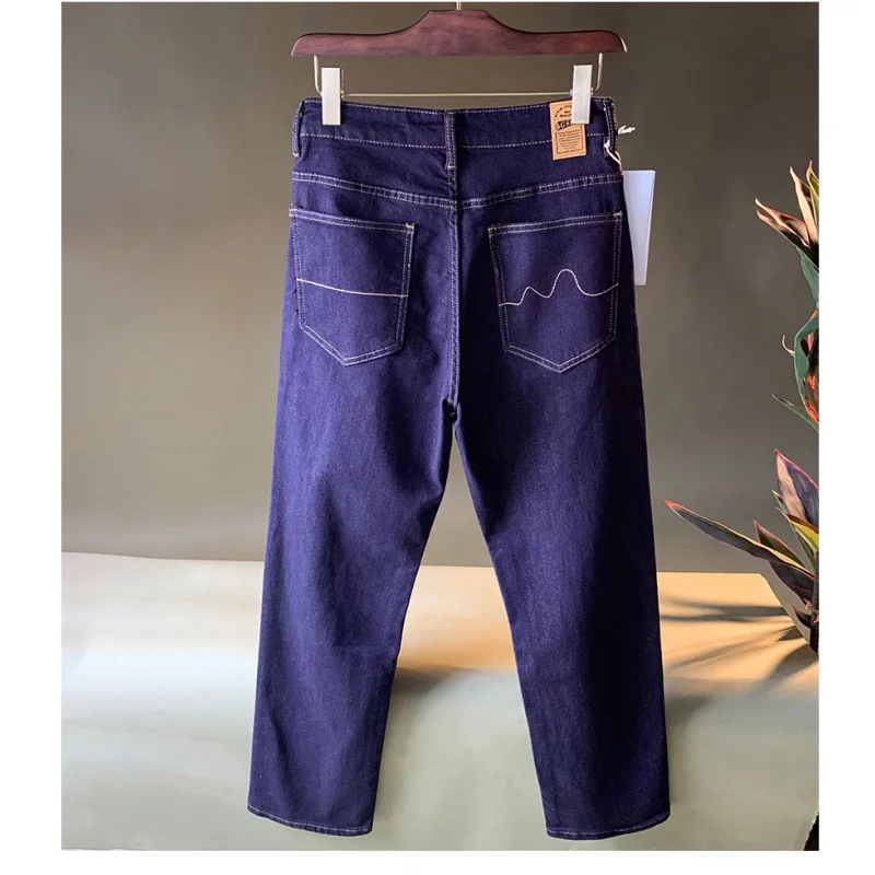 남성용 루즈핏 스트레이트 기본 색상 청바지, 2025 가을 트렌디 워싱 캐주얼 다크 블루 고급 남성 바지