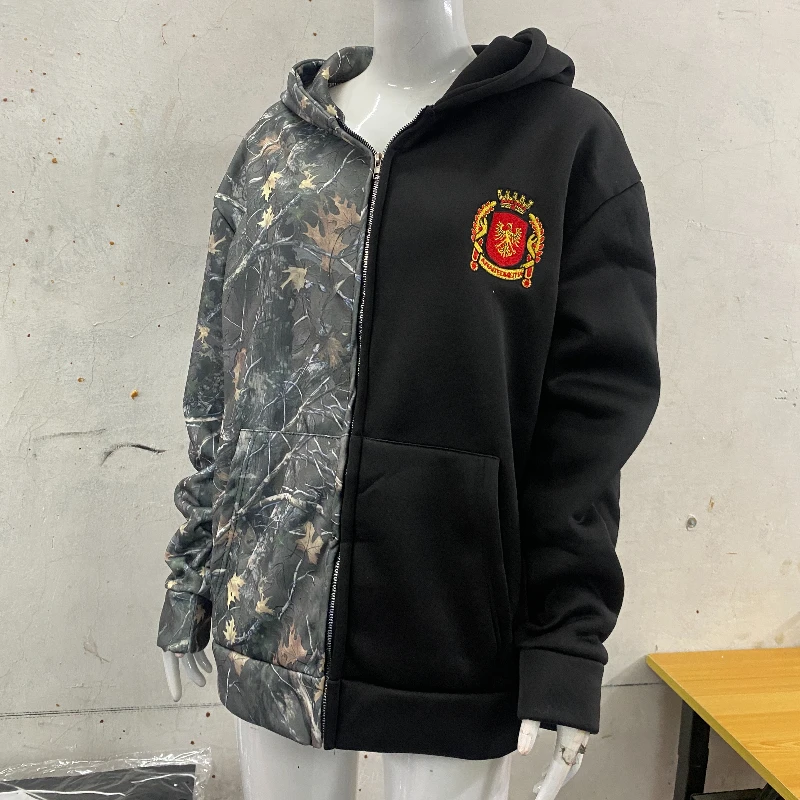 2025 Y2K Street Trendy Pants Set American Leaf Print Splicing Hoodie Loose Hoodie Ins