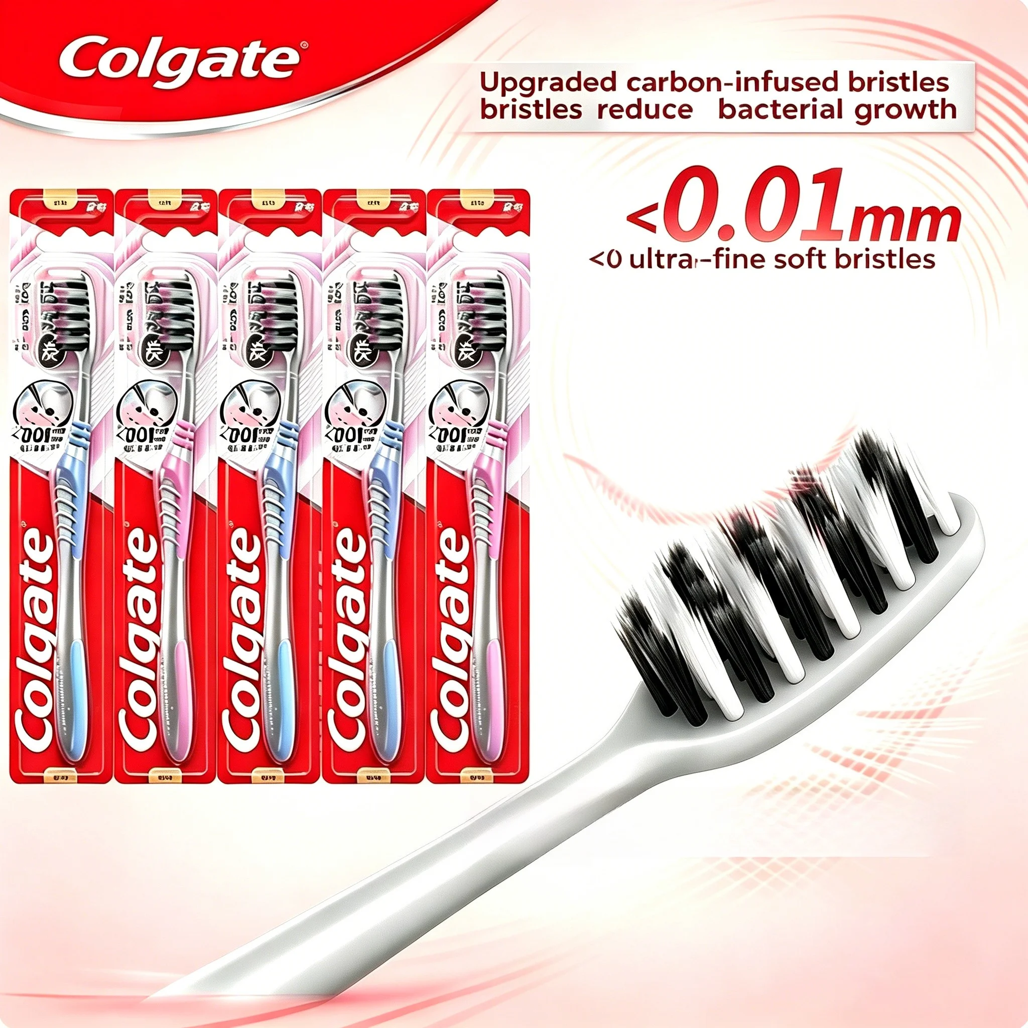 Colgate 5PCS Bamboo Charcoal Soft Toothbrushes Fine Gentle Bristles Family Oral Care Set Old & New Packaging Random Shipment