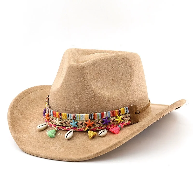 Men's and Women's European-Style Suede Western Cowboy Hats with Curved Brims, Upturned-Brim Hats, and Ethnic Jazz Hats