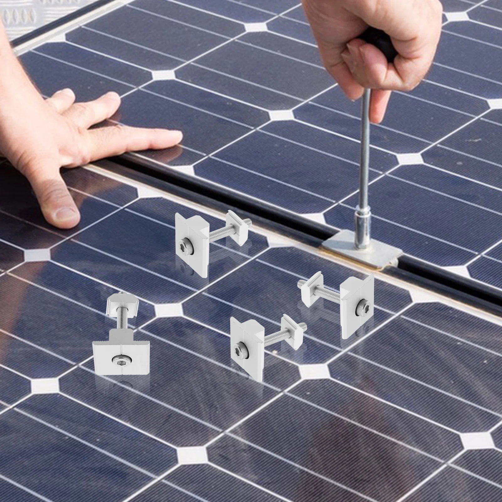 4 قطعة لوحة طاقة شمسية تصاعد Z بين قوسين سبائك الألومنيوم T-شكل منتصف مقاطع ل Rv قارب الصفائح المعدنية سقف لا الحفر تركيب الأرض