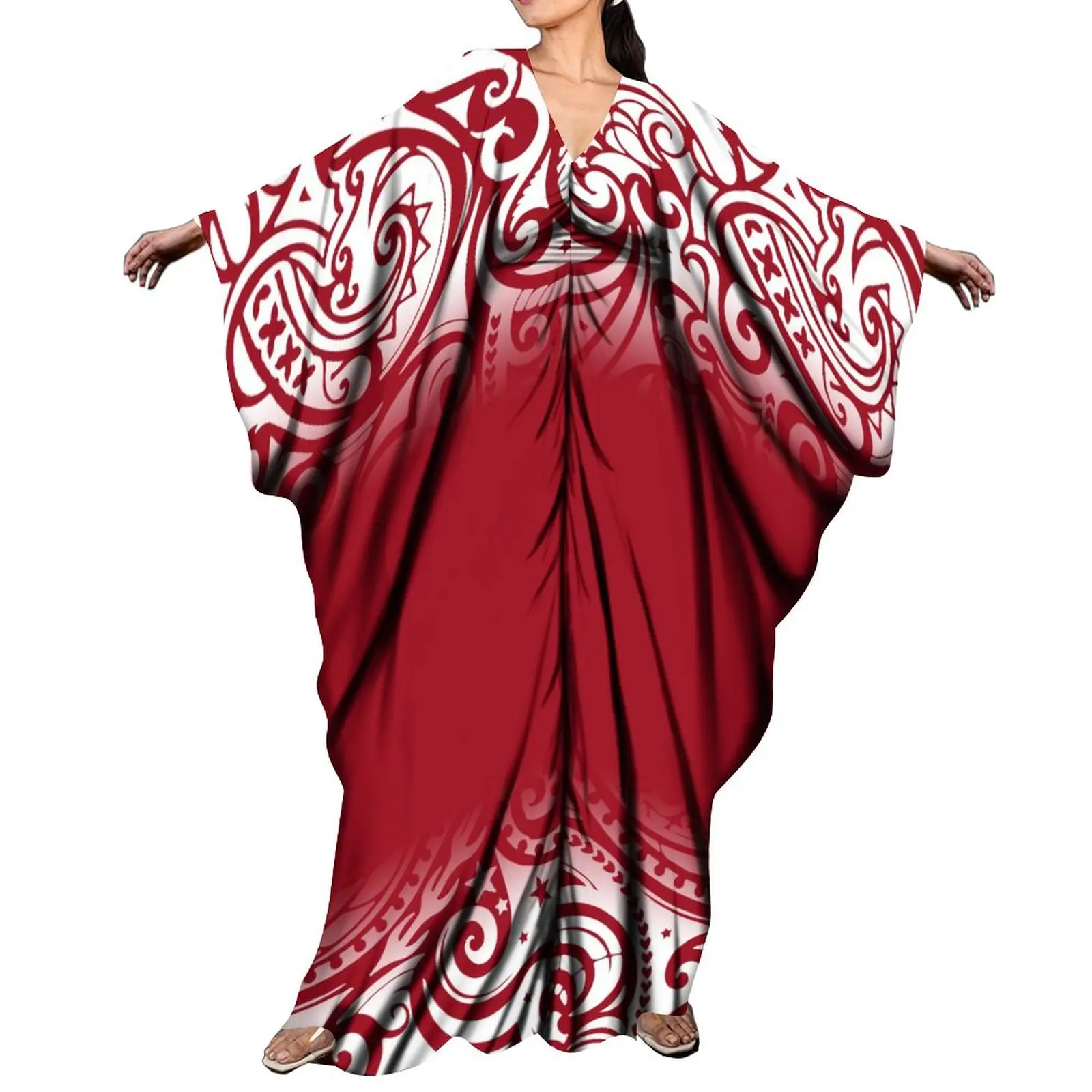 Polynesian Tribal Peoples Design New Bat Maxi Dress Full Skirt With Butterfly Sleeves Design Dress Casual Party Maxi Dress 2023