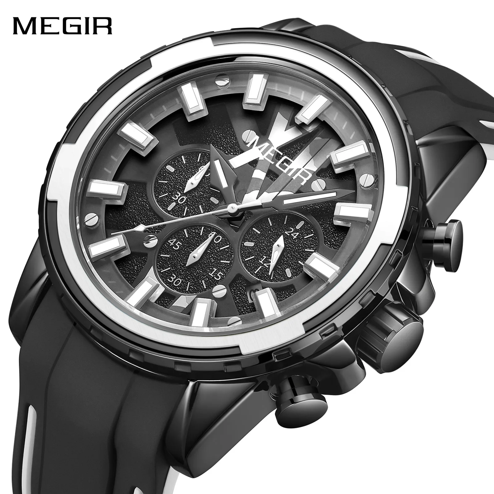

MEGIR Sport Watches for Men Silicone Quartz Military Wristwatch with Chronograph Waterproof Male Clock 24-hour Reloj Hombre 2133