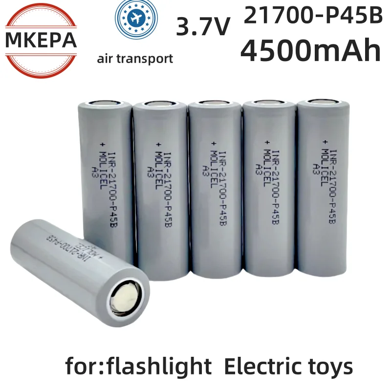 New 3.7V 21700-P45B Rechargeable Battery 4500mAh Power Batteries, 3C Discharge, 21700 Lithium Battery Applies to LED Flashlight.