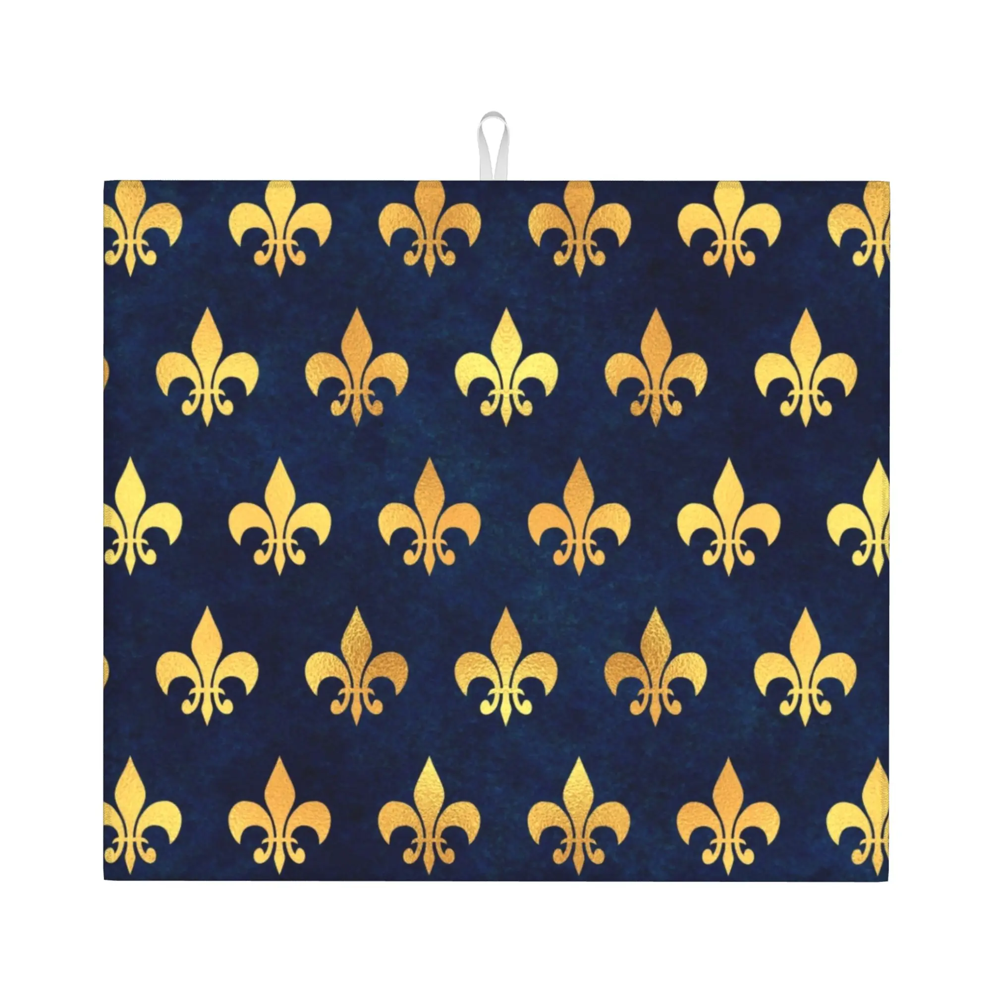 Drying Mat For Kitchen Royal Gold Blue Grunge Fleur De Lis Water Absorbent Lily Flower On Slip Kitchen Counter Protector Mat