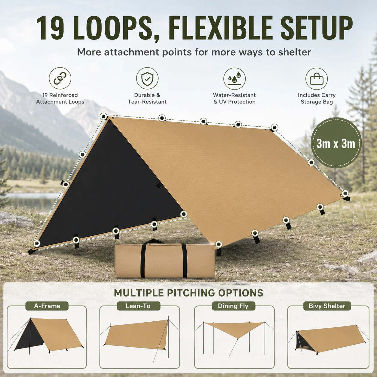 Telo da Campeggio Quadrato 3x3 - Waterproof Tarp Shelter recensione e prezzo