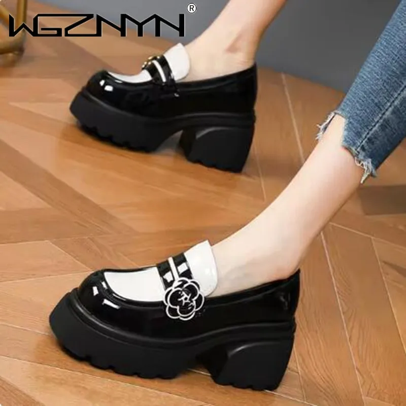 Luxury Designer Brand Mary Jane 7CM High Heels Women Platform Loafers Gothic Black Single Shoes Women Japanese JK Uniform Shoes