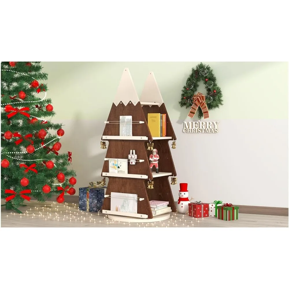 رف كتب خشبي دوار للأطفال - 360 درجة °   رف تخزين لغرفة الدراسة، منظم العرض بالجوز والكريمي