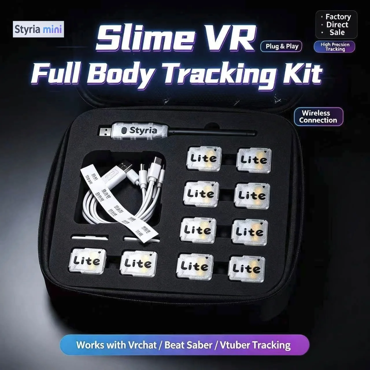 Styria Mini SlimeVR Full Body Tracker LSM6DSV for VRChat VRC, Receiver, No WiFi, No Charging Dock