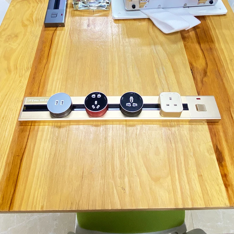 Electrical Hidden/embedded/concealed Office Socket Silver/black Flexible Power Track Socket with Multi Adapter Plugs