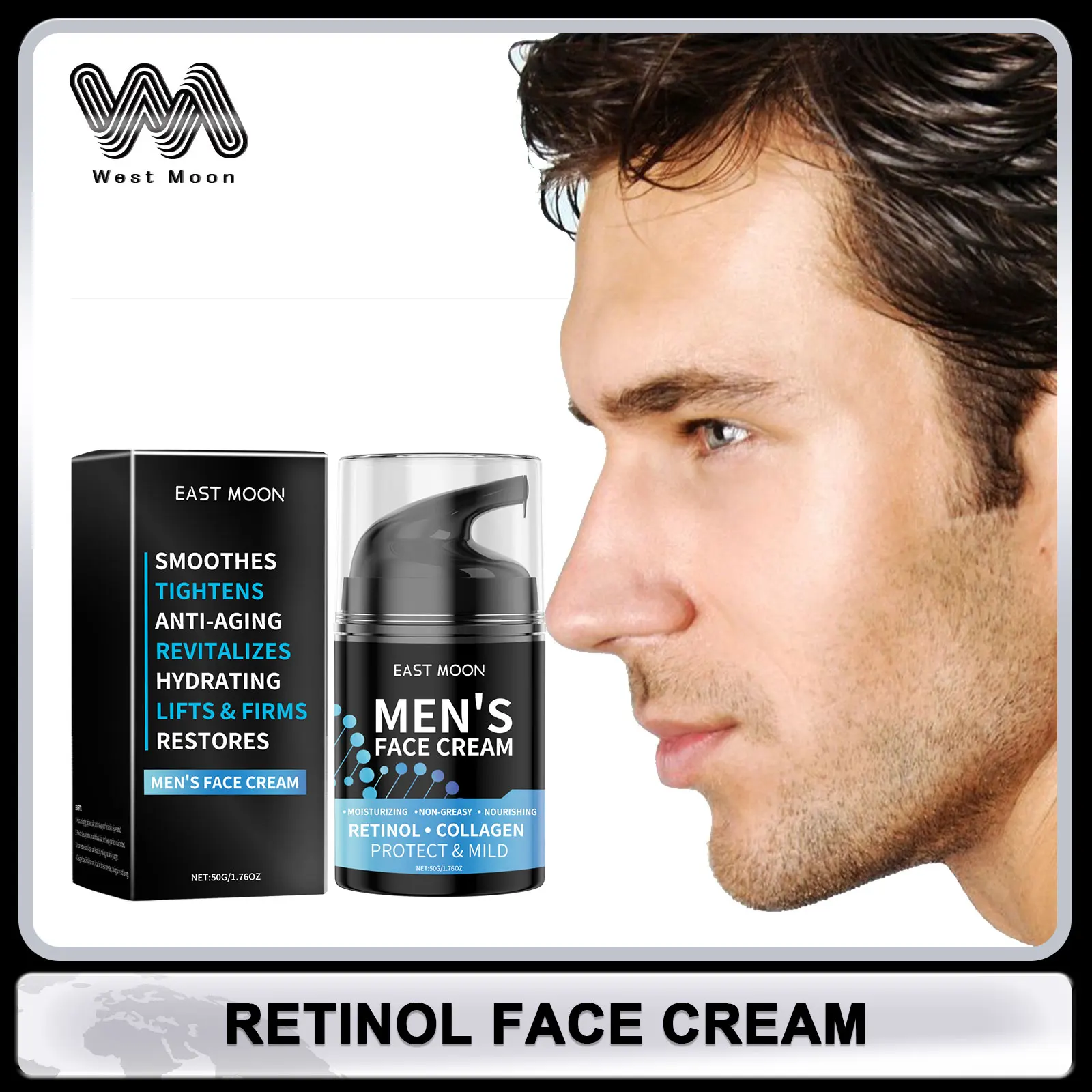 Retinol Face Cream for Men Firming Lifting Reduce Fine Lines Smooth Skin Cream Brightening Moisturizing Increase Skin Elasticity