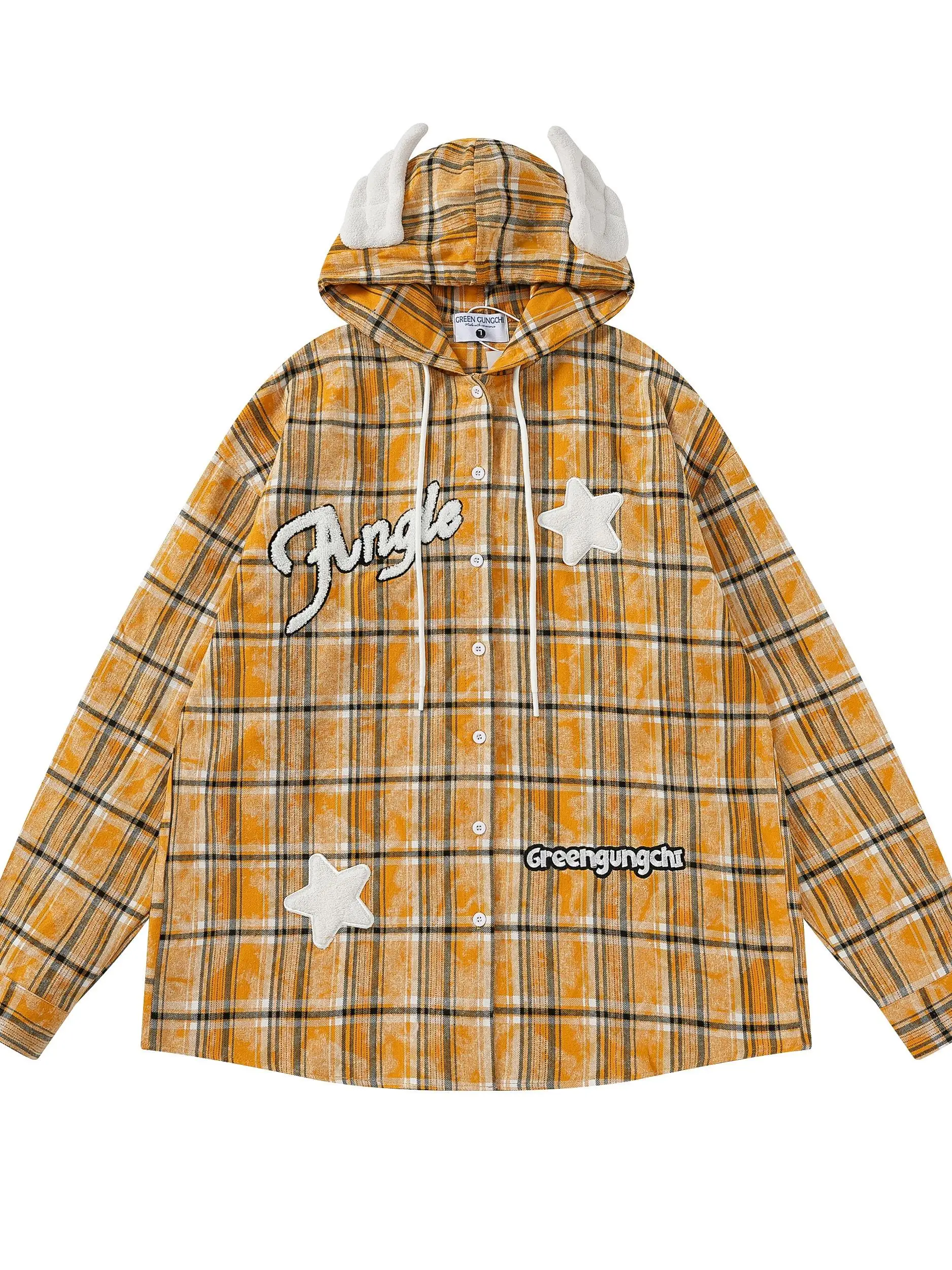 

Мужская рубашка-куртка в клетку с капюшоном в стиле ретро, свободного кроя, весна 2025, модная верхняя одежда для пар, повседневная рубашка