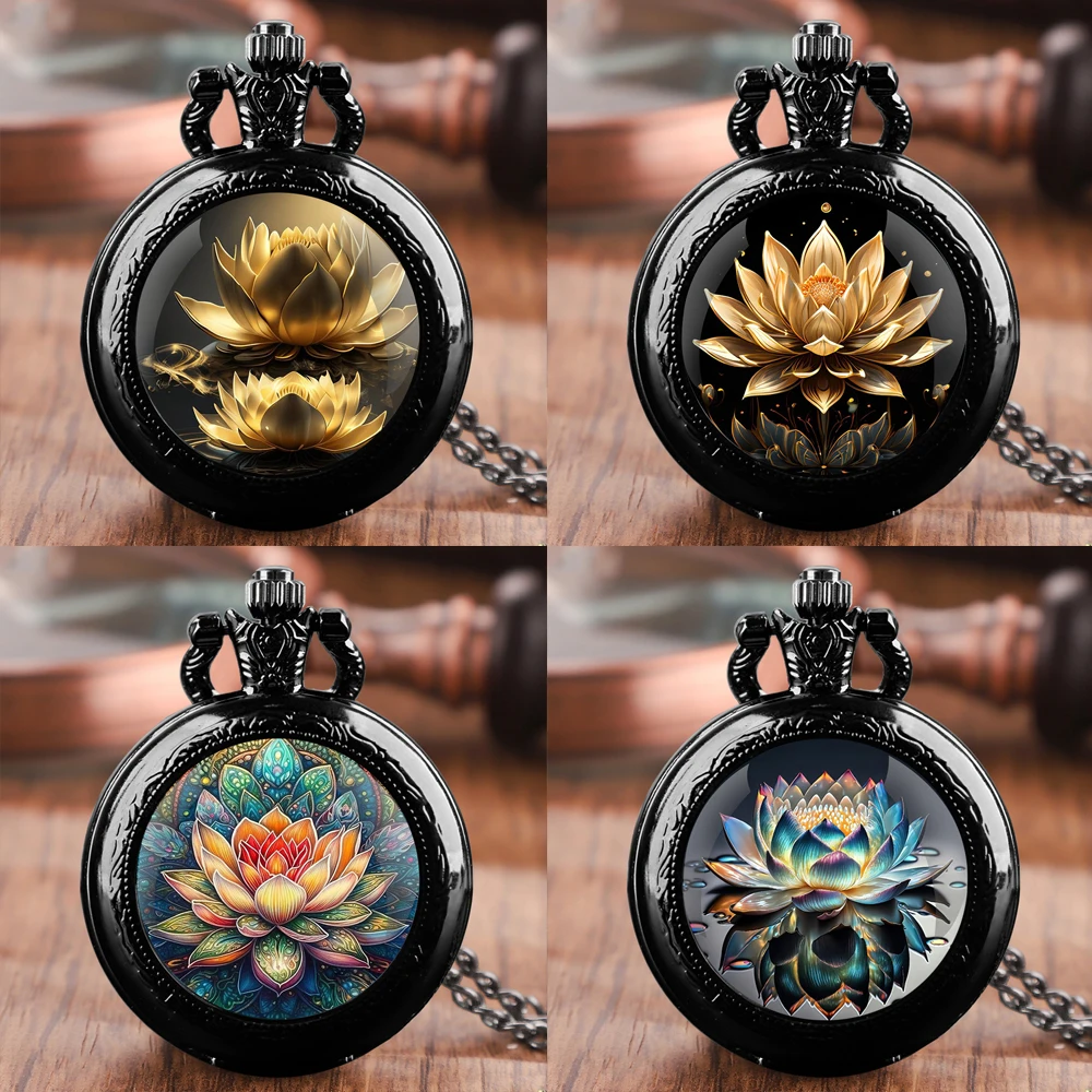 Vintage Lotus Mandala Design Quartz Pocket Watch Necklace Pendant Ideal Gift for Men & Women and Kids Pendant Birthday Gift