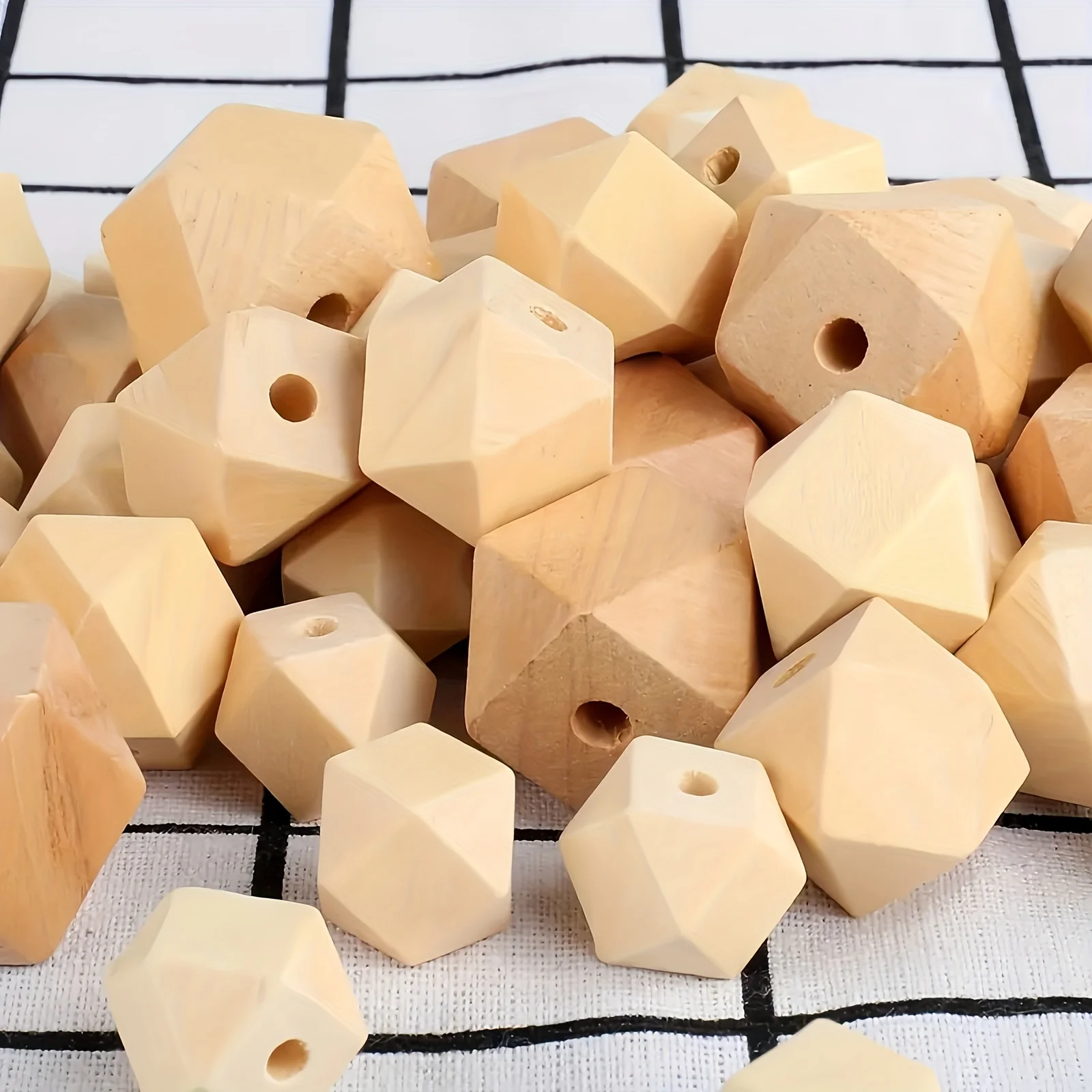 30/20/15Pcs Wooden Octagonal Beads Single Hole Faceted Wooden Beads Natural Eight-sided Wooden Beads Unfinished Wooden Beads