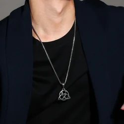 Lucky Triquetra Knot Charm Pendant Necklace Stainless Steel Irish Jewelry for Men Unisex