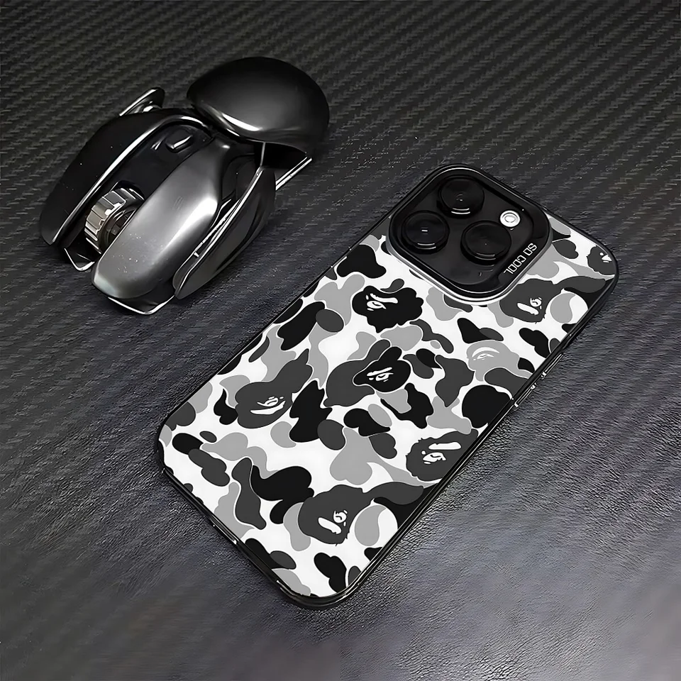 Funda de teléfono de moda con leopardo estilo A-BAPES para iPhone 17 17e 16e 16 15 14 13 12 11 mini Pro Max Air Plus, mate y antigolpes 2