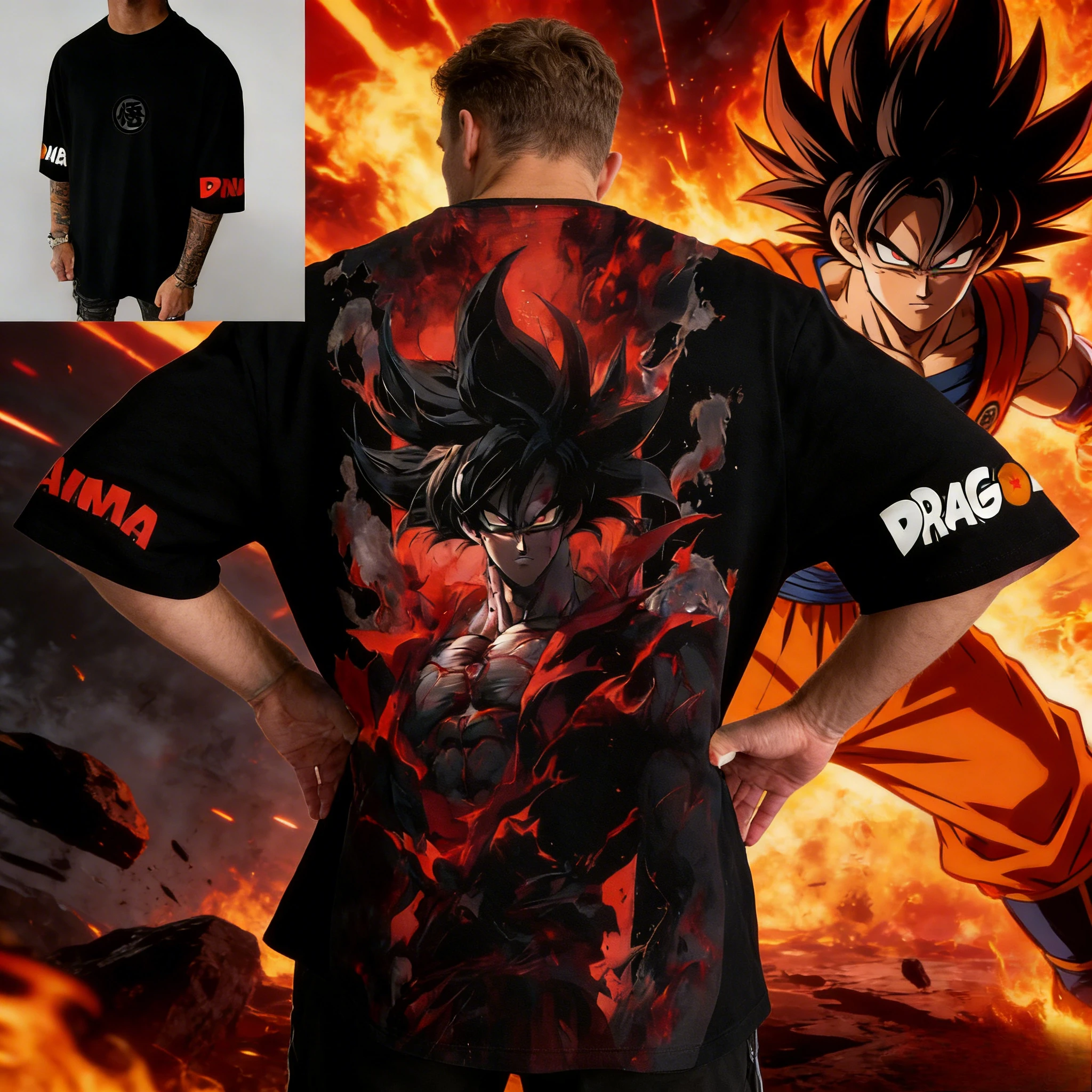 2026 Sommer Dragon Ball Goku Inferno Aura Vintage Anime T-Shirt Herren Reine Baumwolle Lässiges Lockeres Sport-Alltags-Oberteil Y2K-Stil