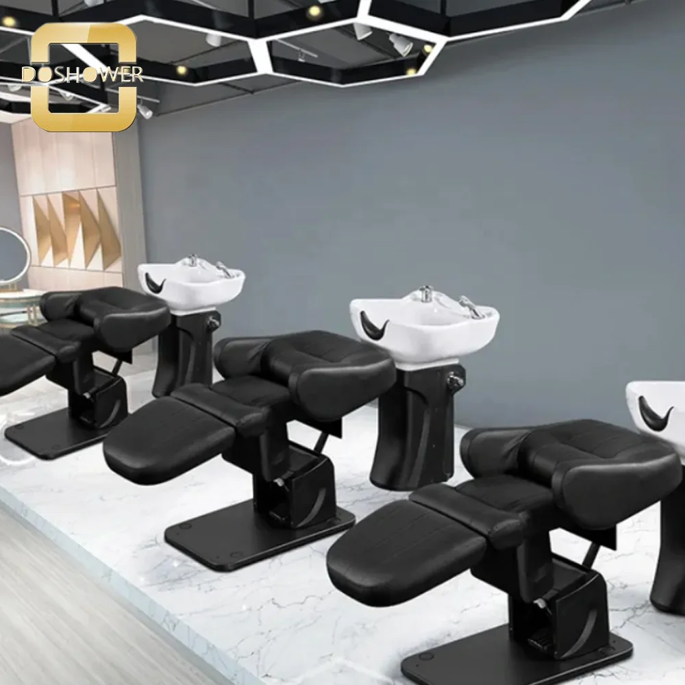 Salon Hair Wash Chair Supplier of Black Backwash Barber Chair Shampoo Chair for Salon Full Recline Shampoo Unit Manufacture