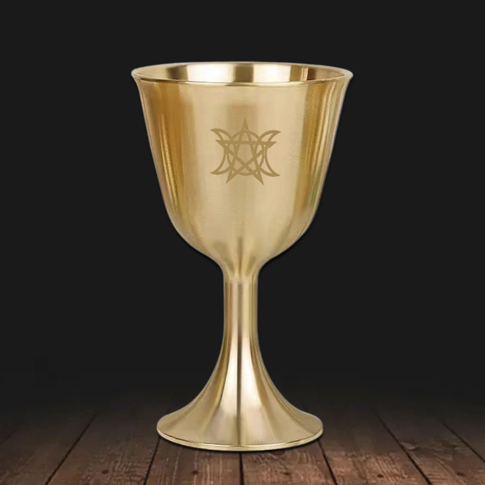 Pentagram Chalice 3.1 High Solid Brass Chalice Goblet Divination Pentacle Chalice Triple Moon Goddess Chalice Cup Altars Rituals