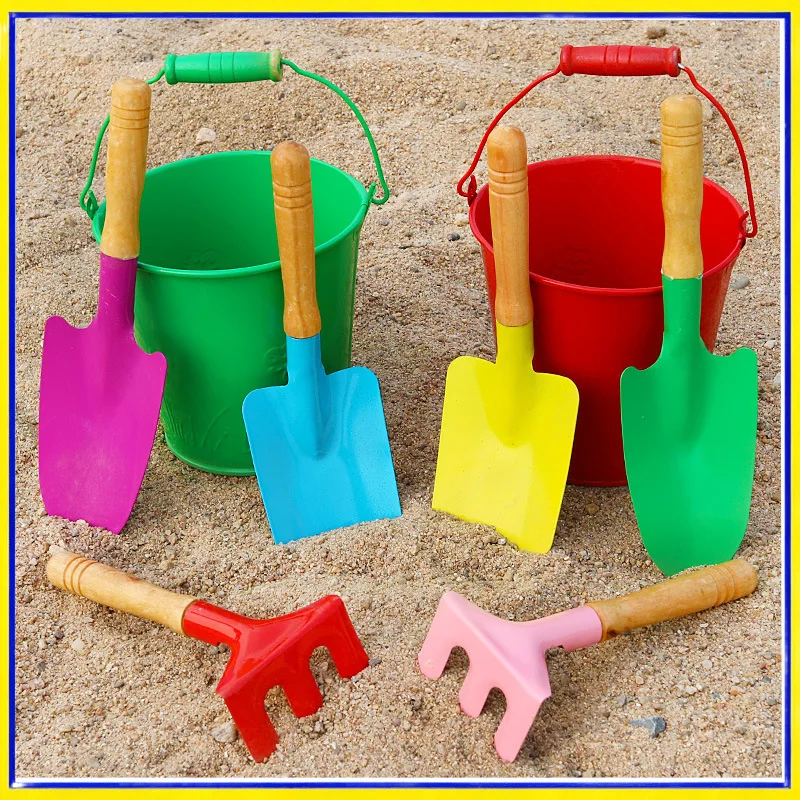 

Sand Shovel Rake And Bucket Set Metal Gardening Tools With Wooden Handle For Beach Digging Clamming Outdoor Sand Playing