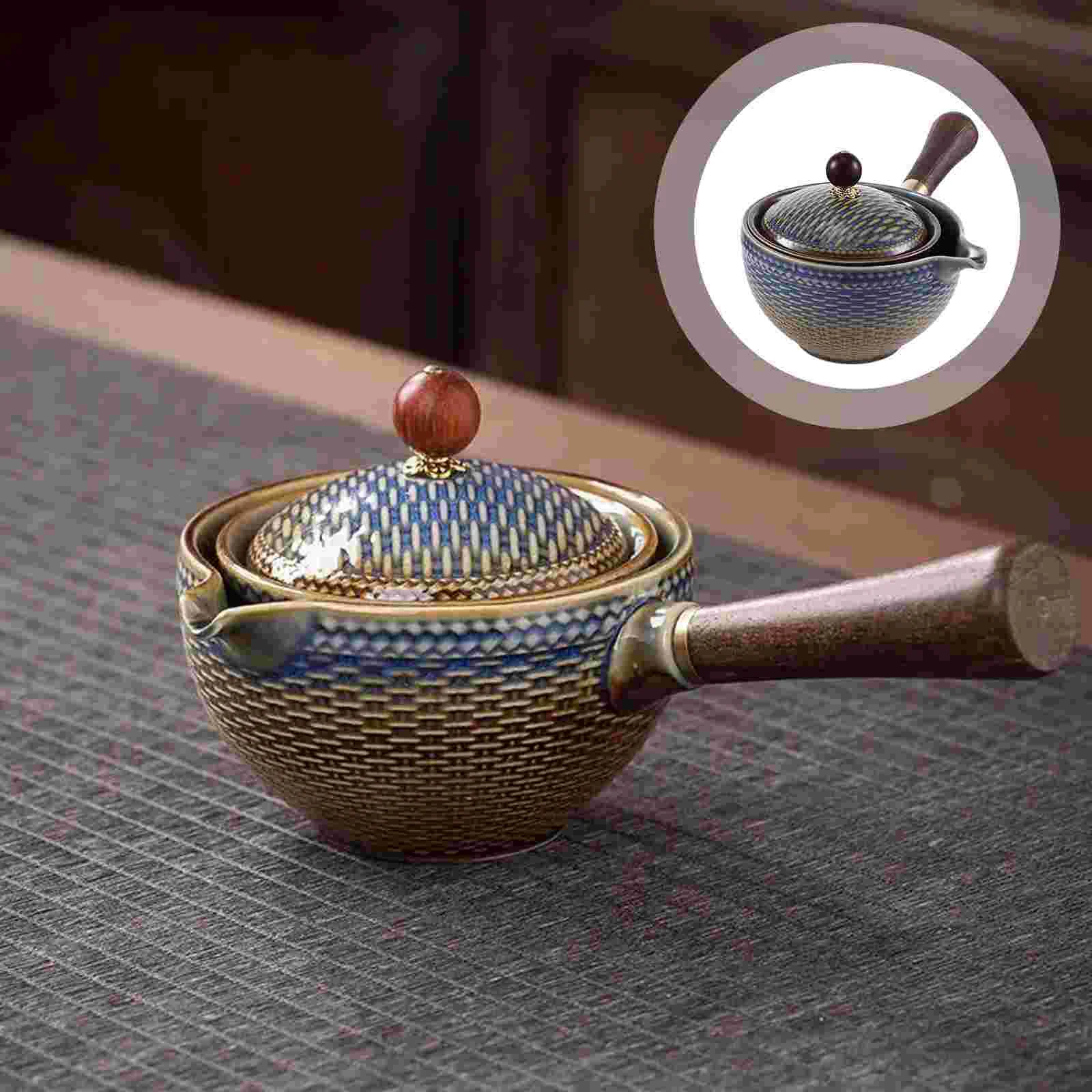 

Ceramic Side Handle Jug Chinese Traditional Teapot Household Cups Vintage Making Wood Rotating 360 Degree Rotation Office Mug