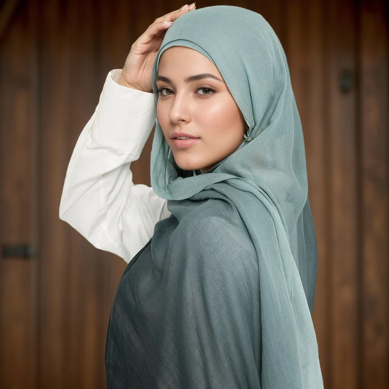 Ombre Modal Hijab Gradient Cotton Rayon Crease Hijab Scarf Lady High Quality Wraps and Shawls Musulman Headband Islamic Turban