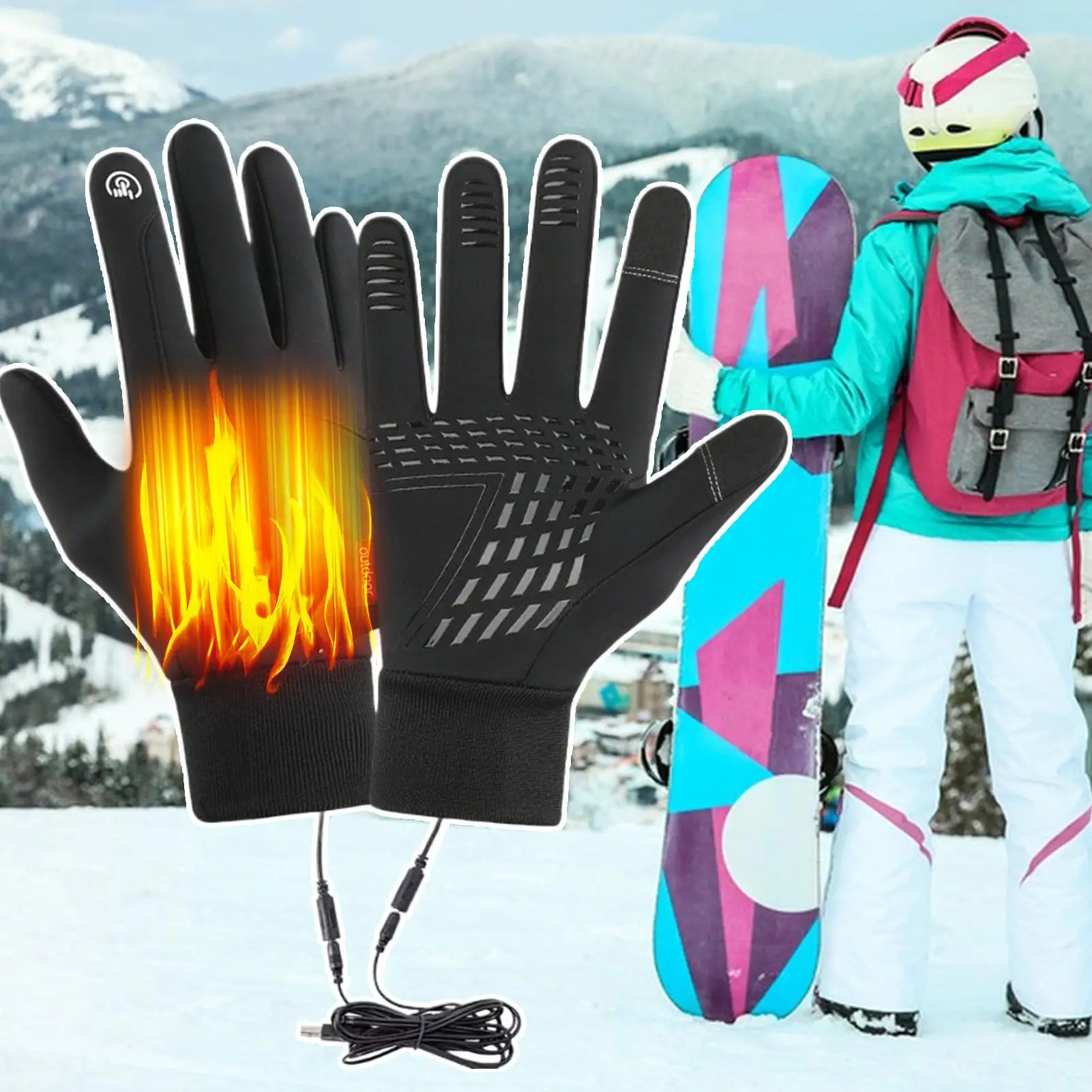 USB 전기 난방 장갑 스크린 터치 겨울 스키 열 난방 장갑 오토바이 타기 장갑 전체 손가락 운동 장갑