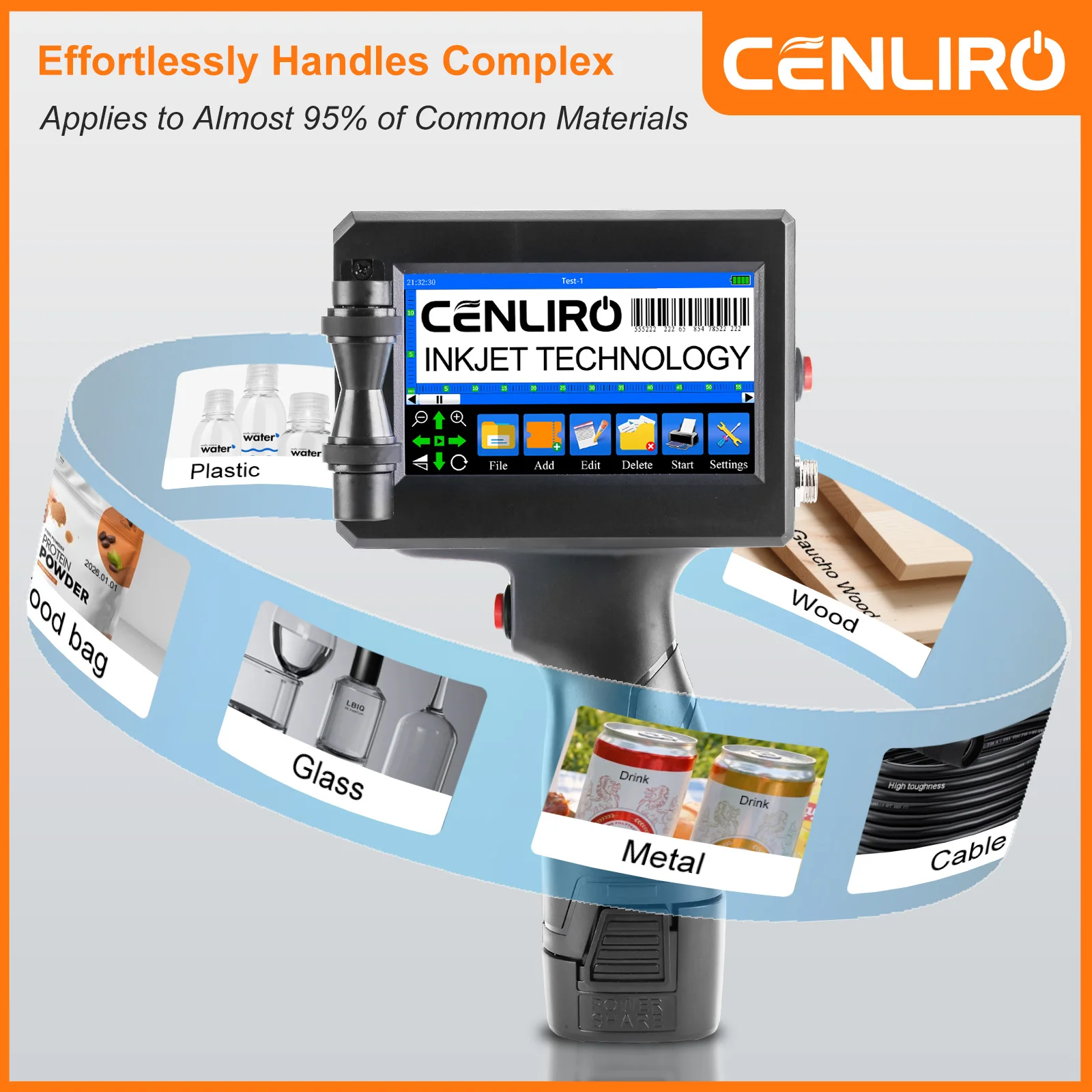 

CENLIRO 12.7/25.4mm Handheld Inkjet Printer Portable Coding Machine for Expiry Date Batch QR Bar Code Logo Quick Dry Ink