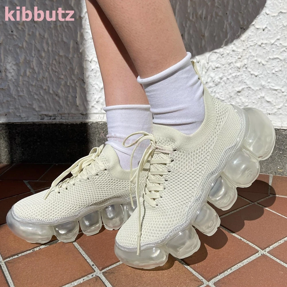 

Bubble Sole Mary Jane Sneakers Round Toe Height Increasing Solid Color Hook & Loop lace-up Fashion Elegant Novelty Women Shoes