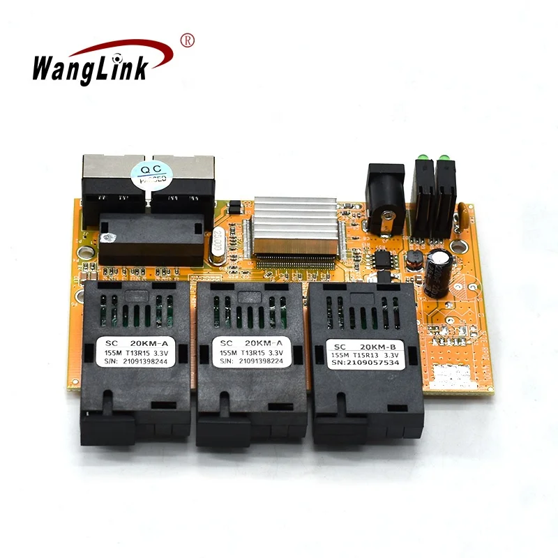 

Wanglink 12V/24V 3F2E Passive POE Media Converter PCB 10/100M 3 RJ45 2 SC Fiber Ethernet Switch