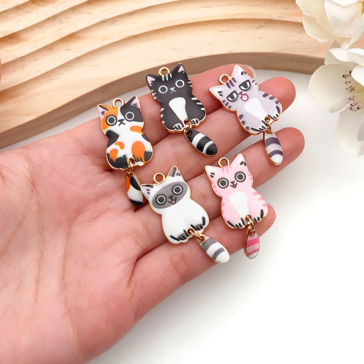 Cute Cat Collection】5/14pcs Patterned Enamel Cat Charms - Create Your Own Purr-fect Jewelry!