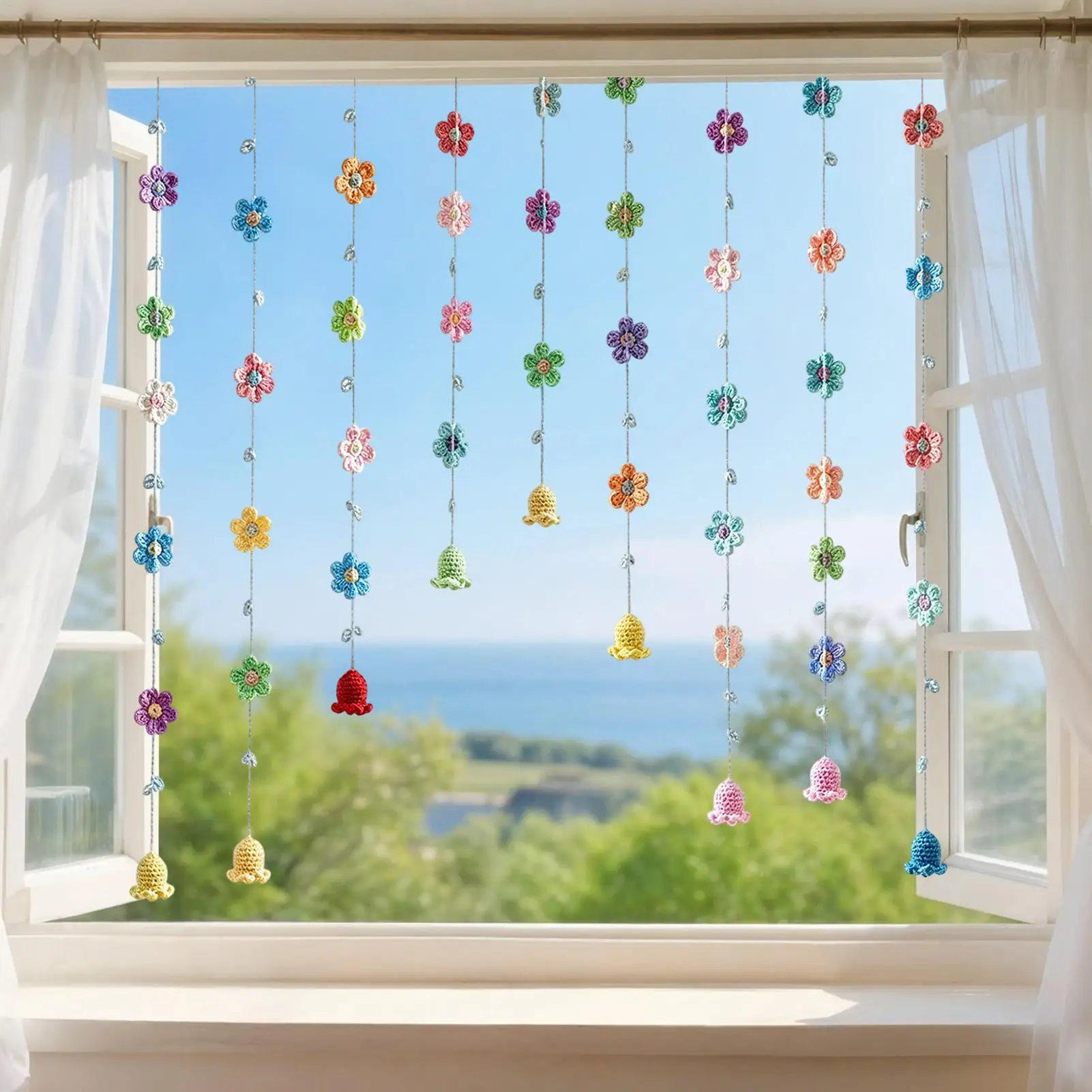 Crochet Garland Wall Party Backdrop Spring Floral Banner for Home Bedroom Birthday Wedding Party Door Window Decorations